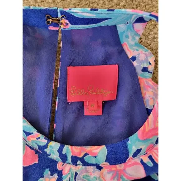 Lilly Pulitzer Tabby Shift Corsica Blue Toucan Party Scallop Halter Dress Size M - Picture 3 of 8